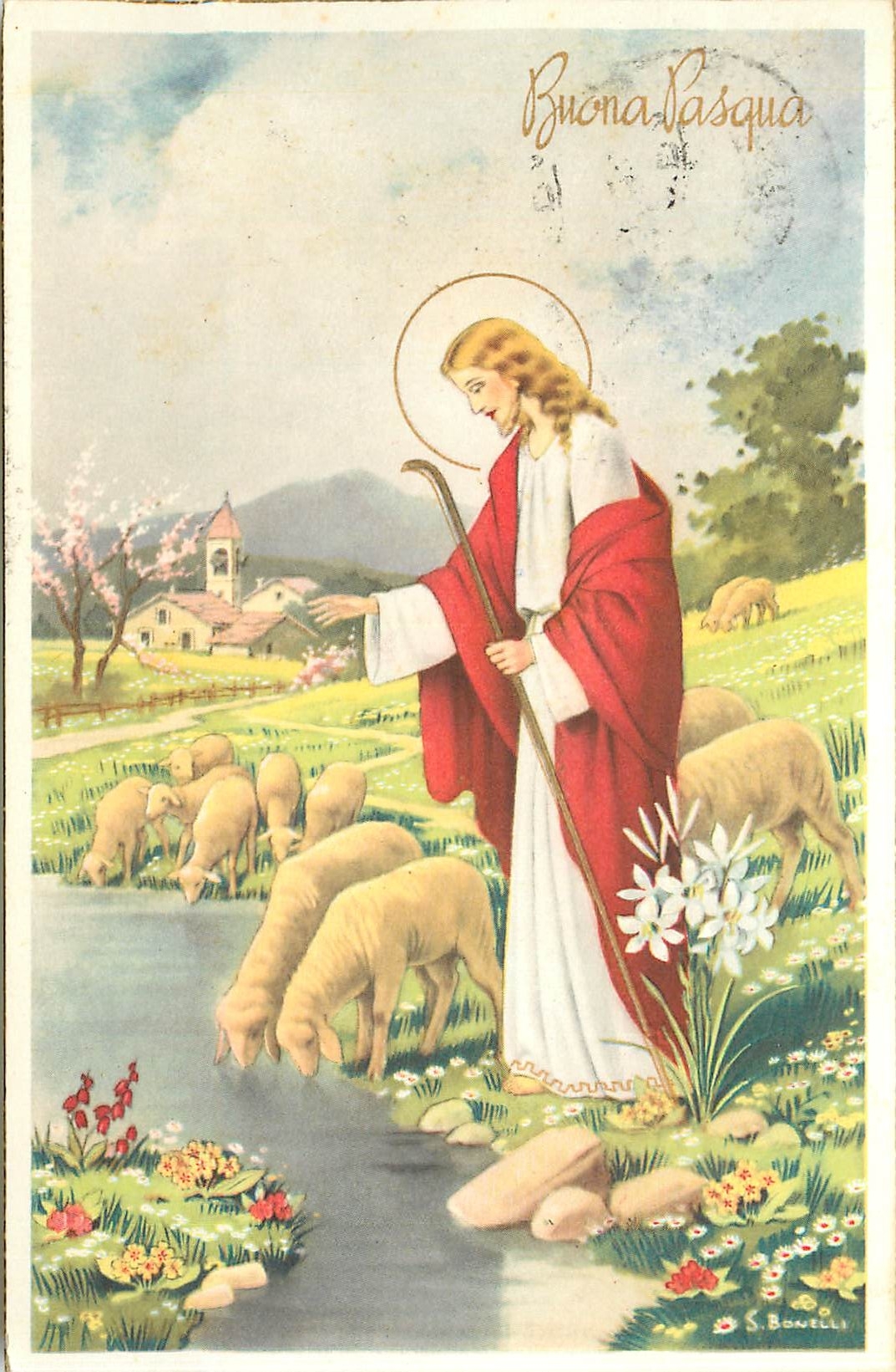 CPA Buona Pasqua Christ Moutons