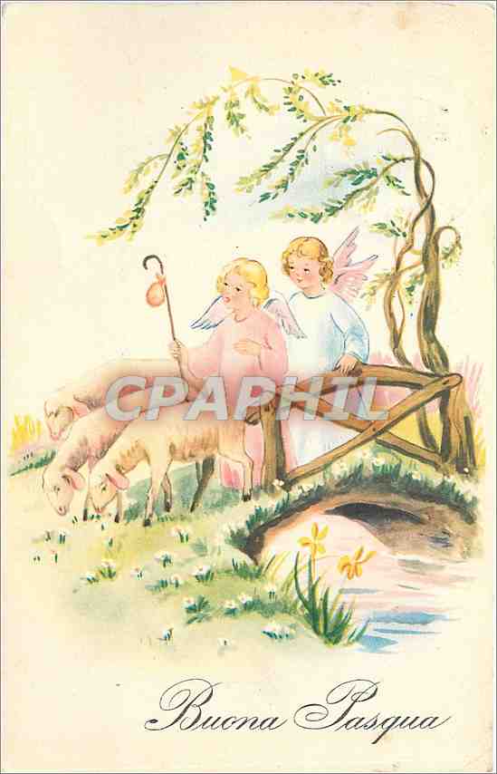 CPA Buona Pasqua Enfants Moutons