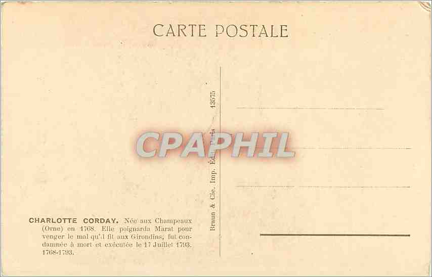 CPA Charlotte Corday Nee aux Champeaux Orne en 1768  — Verso