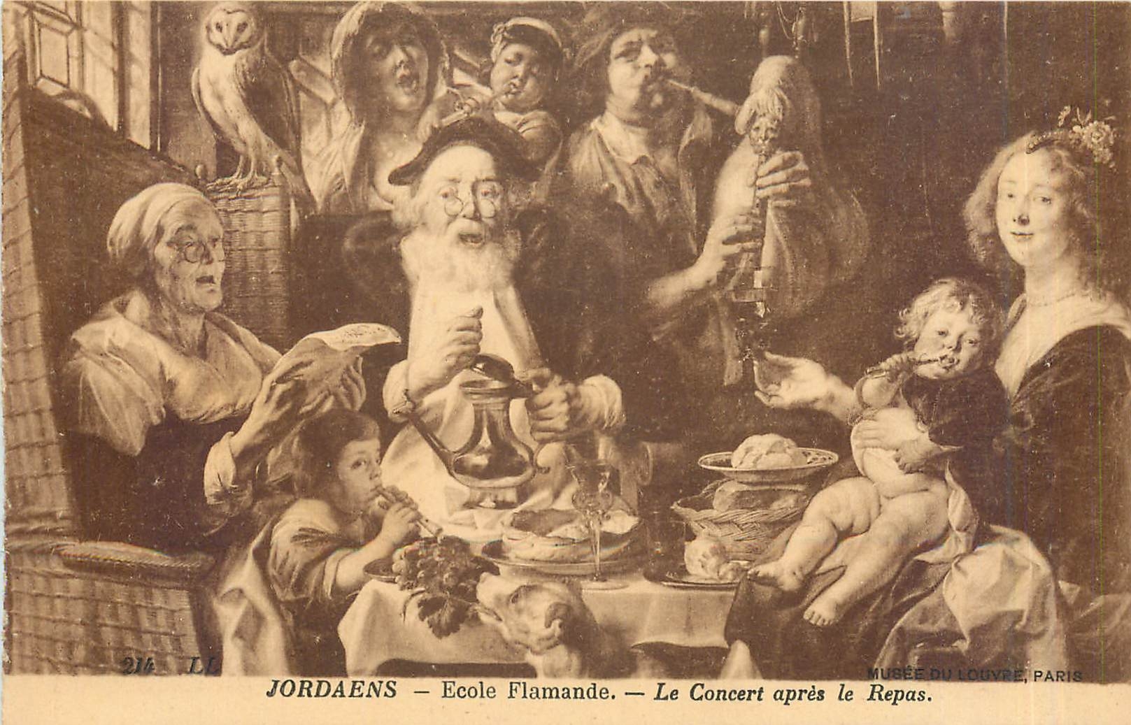 CPA Jordaens Ecole Flamande Le Concert apres le Repas Chouette Hibou