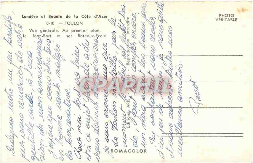 Toulon — Vue générale avec Jean Bart et Bateaux-École — Éditions ARIS — Verso