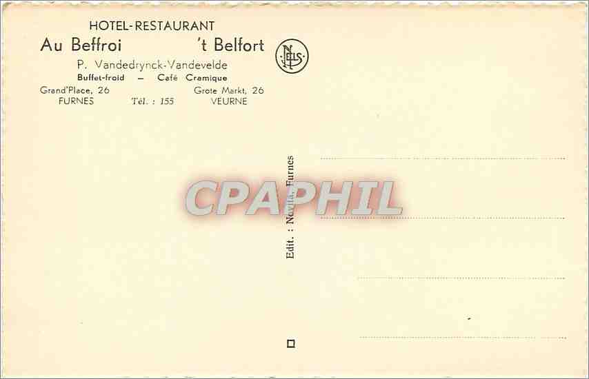 CPA Hotel Restaurant Au Beffroi  — Verso