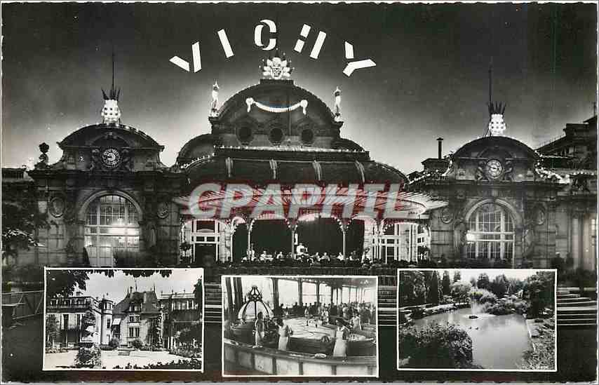 CPM Vichy Allier Casino vu la nuit Pavillon Sevigne Source Chomel Bassin des Cygnes 
