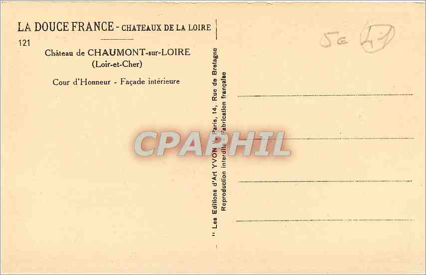 CPA Chateau de Chaumont sur Loire Loir et Cher C — Rückseite
