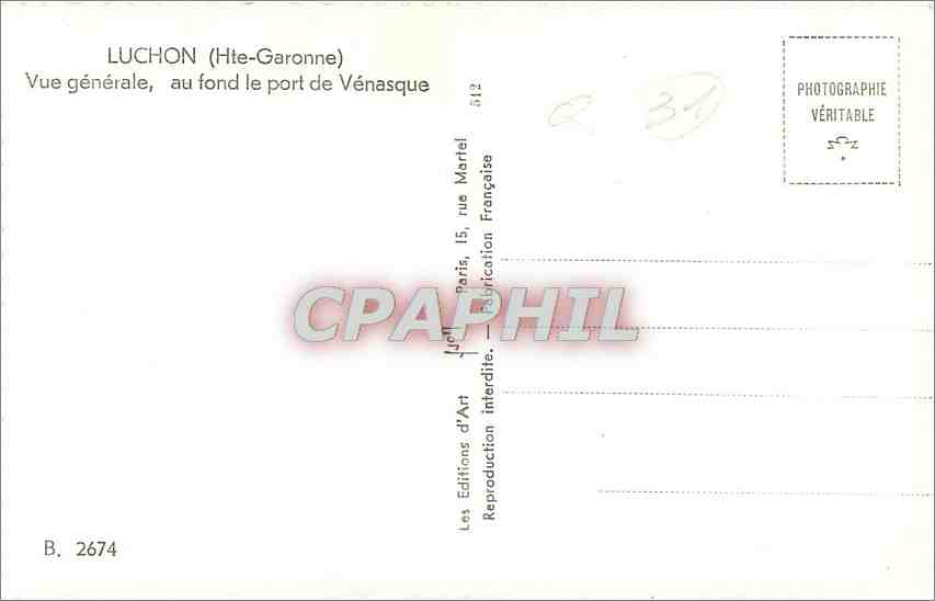 CPM Luchon Hte Garonne Vue generale au fond le Port de Venasque  — Rückseite