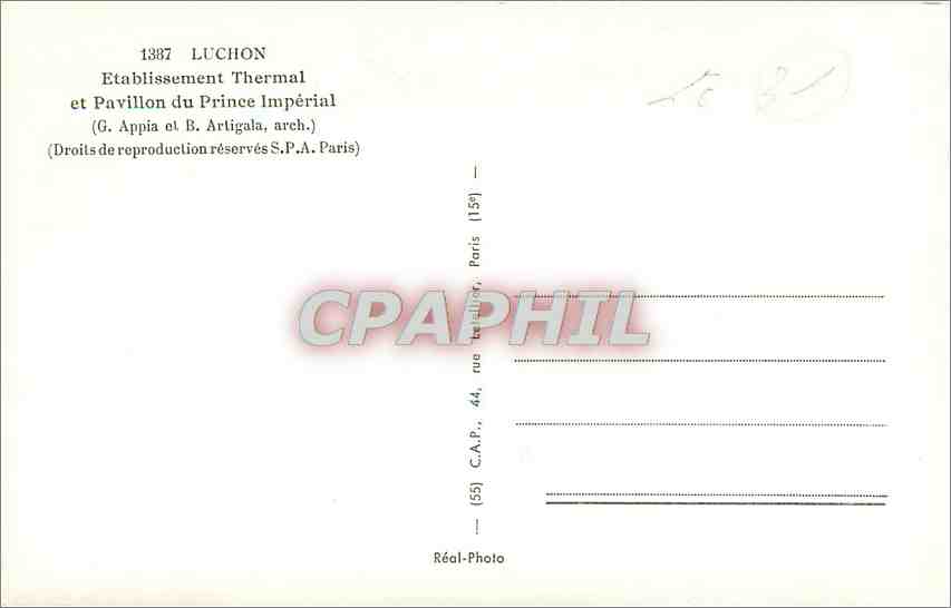 Luchon — Établissement Thermal et Pavillon du Prince Impérial — C.A.P. Paris — Rückseite