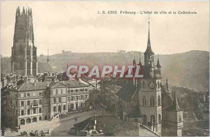 CPA Fribourg L'Hotel de ville et la Cathedrale 