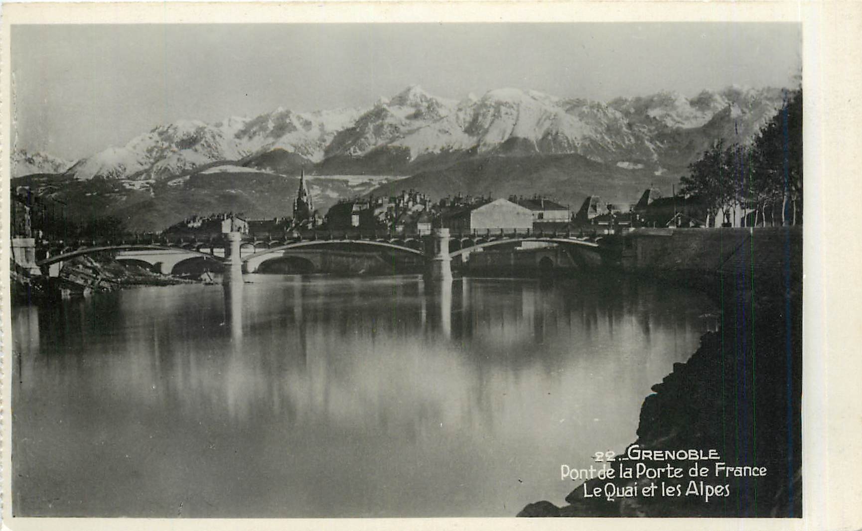 Grenoble — Pont de la Porte et le Quai, avec les Alpes en arrière-plan — Édition « La Cogne », Grenoble