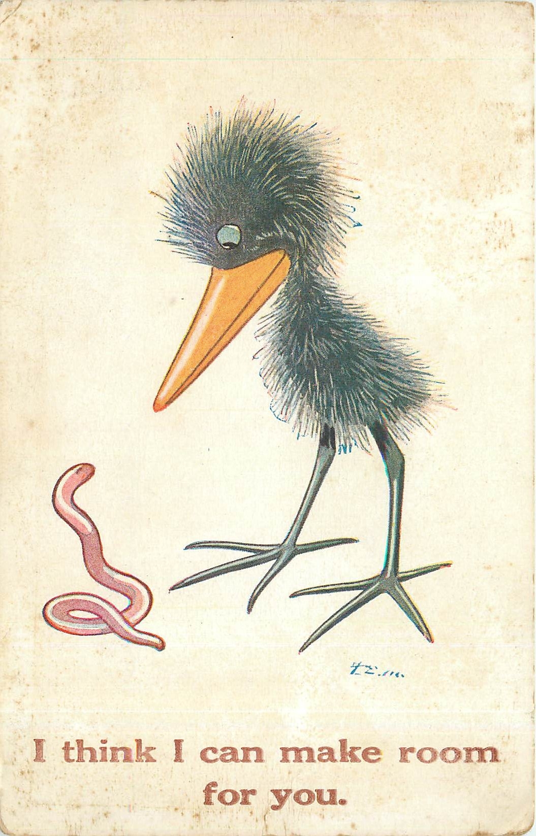 CPA I think I Can make room for you Ver de terre Oiseau