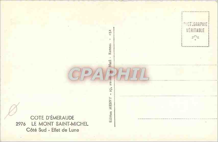 CPM Cote d'Emeraude Le Mont Saint Michel Cote Sud Effet de Lune  — Verso