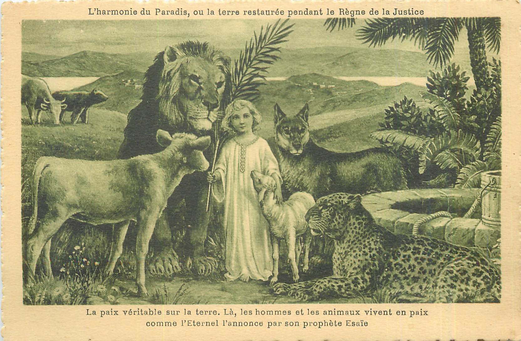 CPA L'Harmonie du Paradis ou la terre restauree pendant le Regne de la Justice Lion Loup Agneau Leop