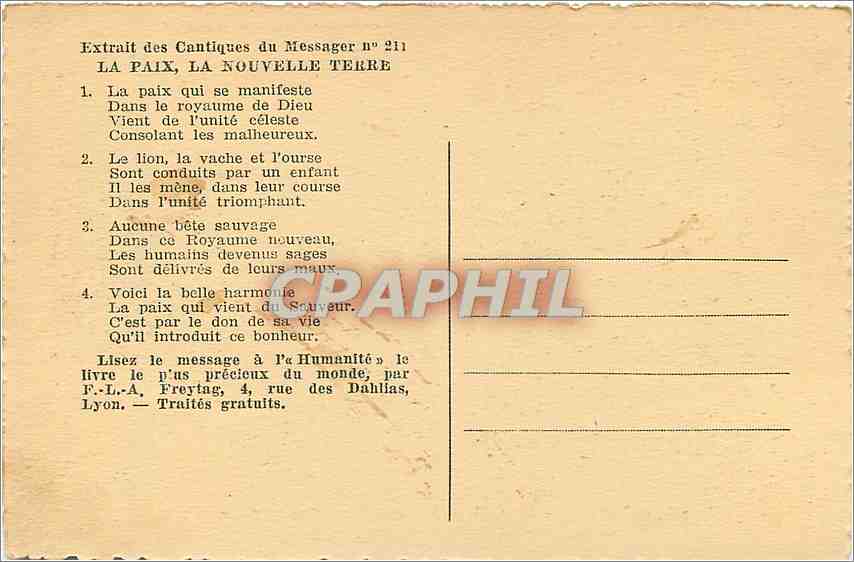 CPA L'Harmonie du Paradis ou la terre restauree pendant le Regne de la Justice Lion Loup Agneau Leop — Rückseite