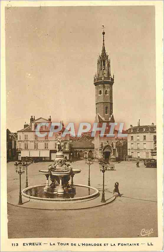CPA Evreux La Tour de l'Horloge et la Fontaine 
