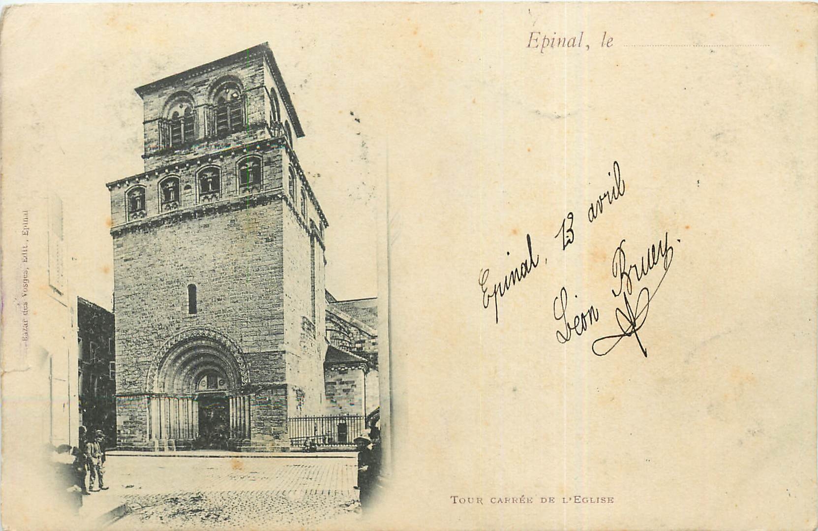 Epinal, la tour carrée de l'église — Éditeur : H. Vaugier, Epinal — N° de série : 14