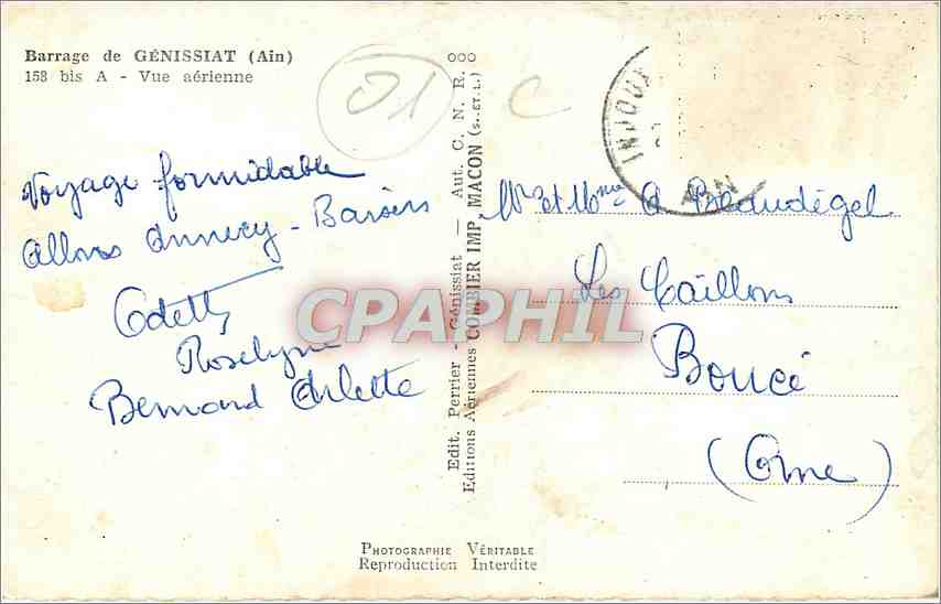 CPM Barrage de Genissiat Ain Vue aerienne  — Rückseite