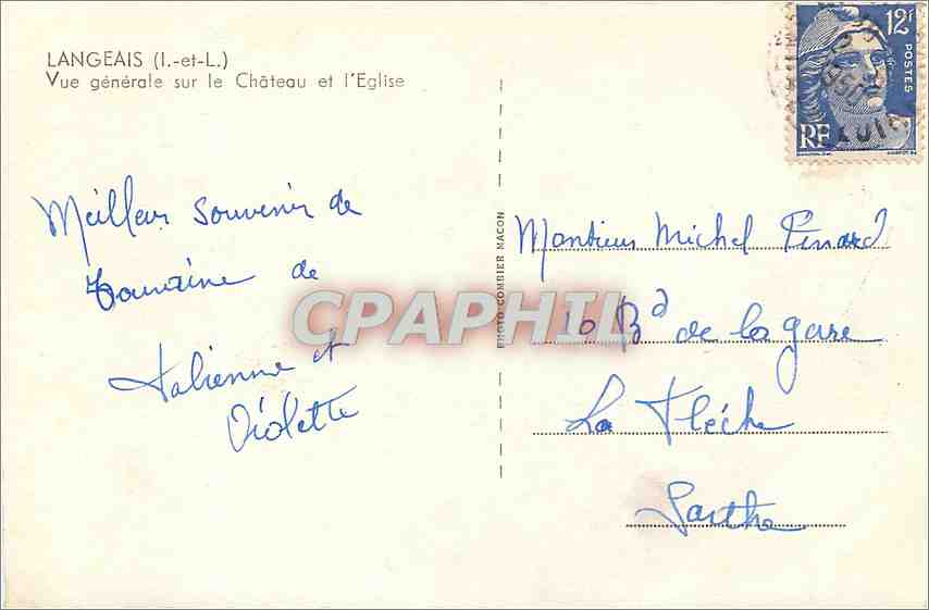 CPM Langeais L et L Vue generale sur le Chateau et l'Eglise  — Rückseite