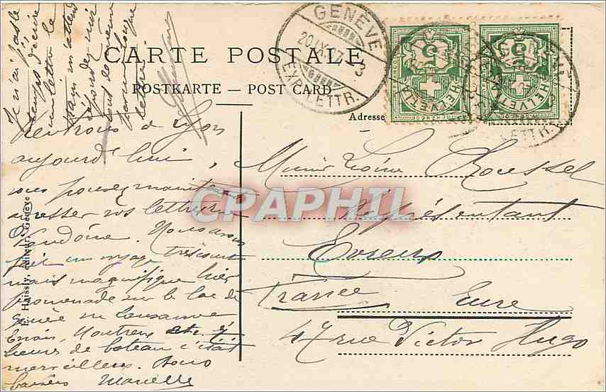 CPA Geneve Quai et Pont du Mont Blanc  — Verso