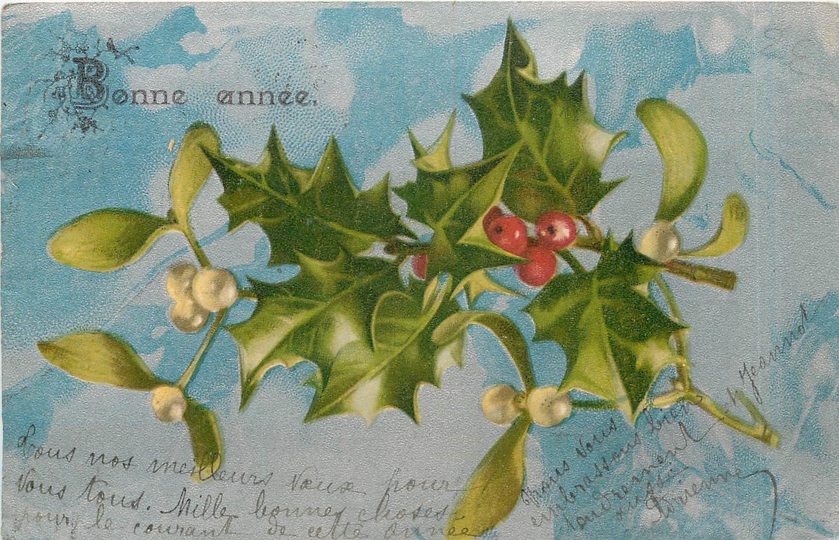CPA Bonne Annee Fleurs - Recto
