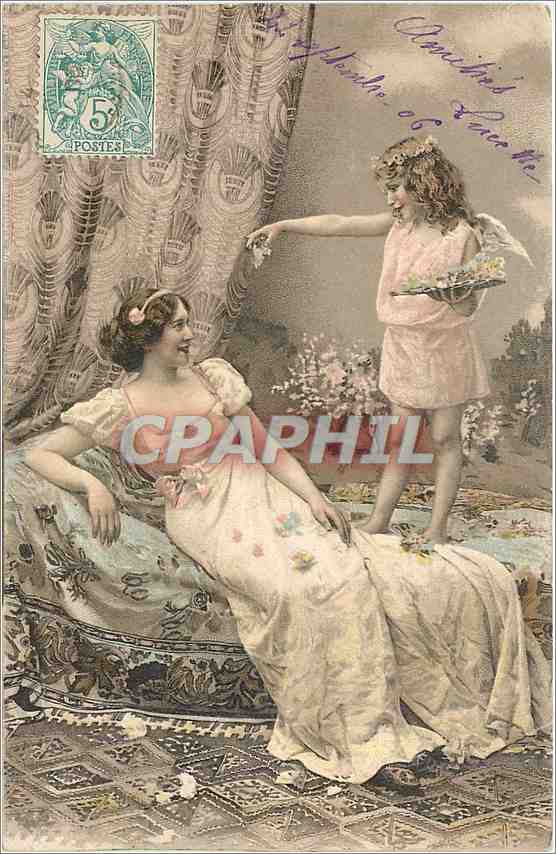 Femme en robe de soirée — ange aux ailes de papillon — éditeur anonyme, n° de série non visible
