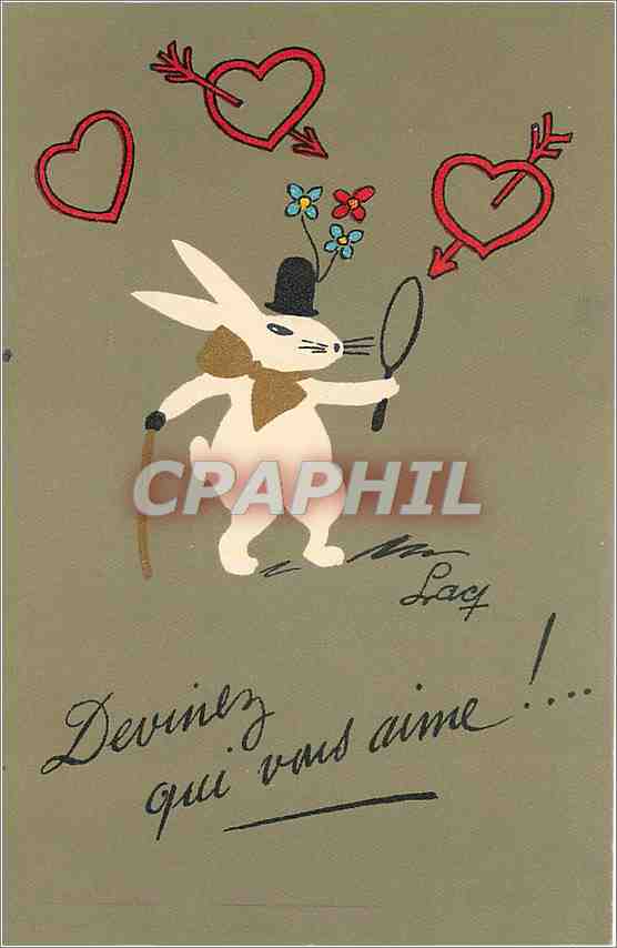 Lapin amoureux — avec coeur fléchis — Édition Lacq - Recto