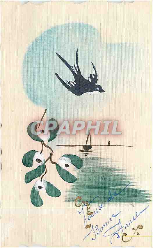 CPA Voeux de Bonne Annee Fleurs Hirondelle