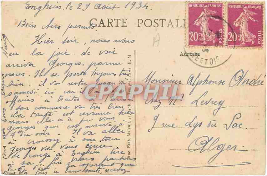 CPA Enghien les Bains Les Bords du Lac Les Cygnes  — Verso