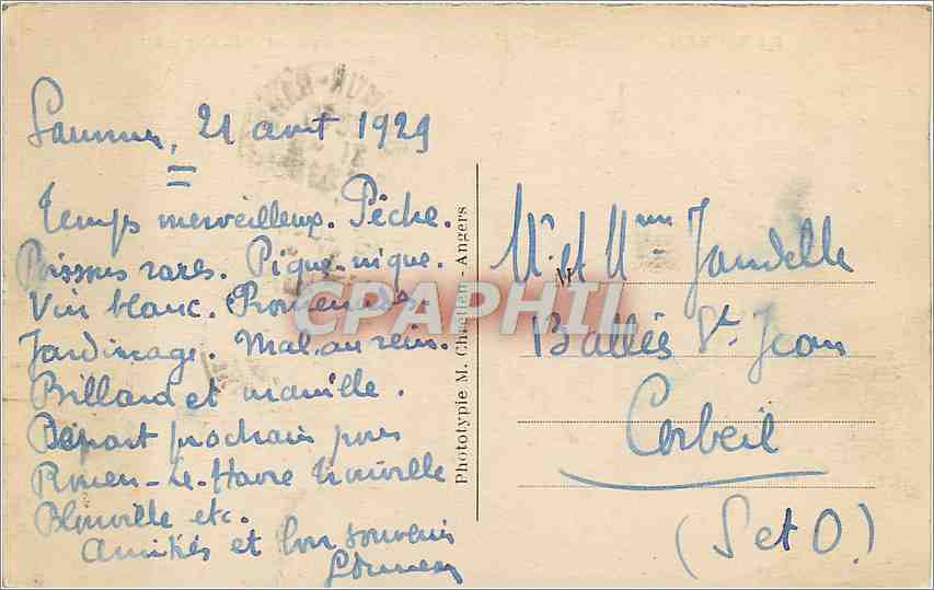 CPM Saumur Le Theatre et l'Hotel de Ville vers le Chateau  — Rückseite