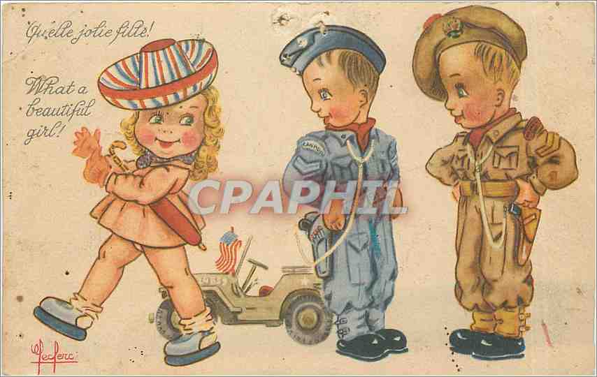 CPA Guelte jolie filte What a beautiful girl Jeep Militaria
