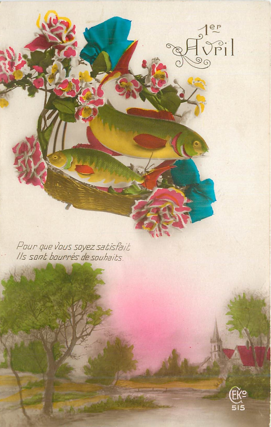 CPA 1er Avril Pour que vous soyez satisfait Ils sant bourres de souhaits Fleurs