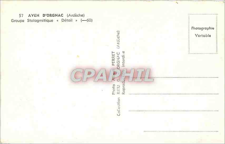 CPA Aven d'Orgnac Ardeche Groupe Stalagmitique  — Rückseite