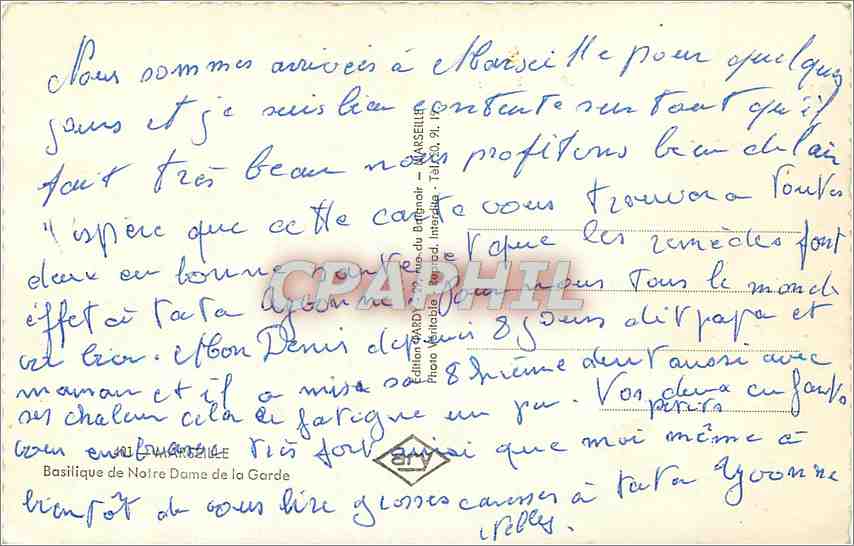 CPM Basilique de Notre Dame de la Garde Marseille — Verso