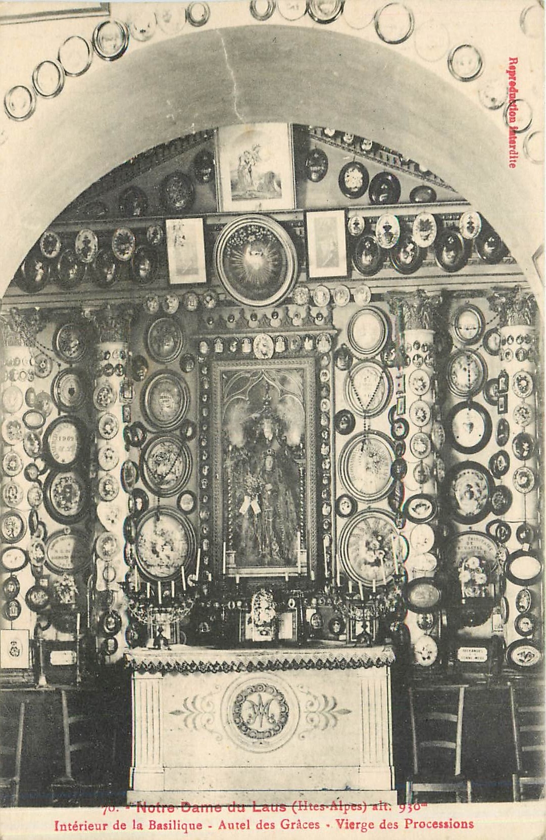 Intérieur de la Basilique - Autel des Grâces - Vierge des Processions — Notre-Dame du Laus (Alpes) alt. 936m — Réproduction Marulle n°70
