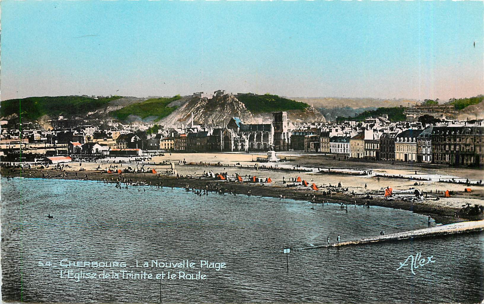 CPM Cherbourg La Nouvelle Plage l'Eglise de la Trinite et le Roule