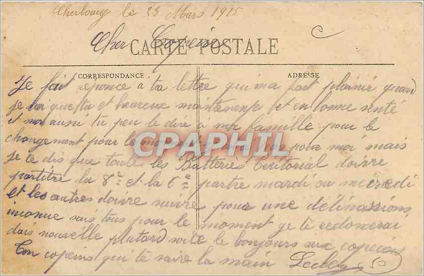 CPA Cherbourg La Montagne du Roule  — Verso