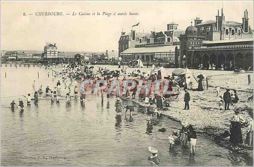CPA Cherbourg Le Casino et la Plage a maree haute 
