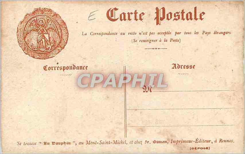 Tombelaine — d'après un dessin trouvé à la Tour de Londres — Fr. Simon, Rennes — Rückseite