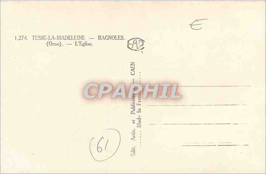 CPM Tesse la Madeleine Bagnoles Orne L'Eglise  — Rückseite