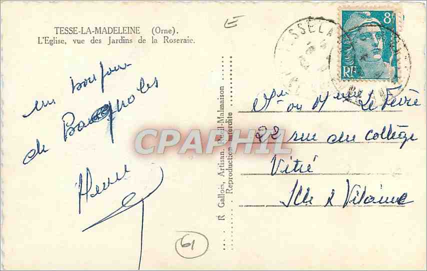 CPM Tesse la Madeleine Orne L'Eglise vue des Jardins de la Roseraie  — Rückseite