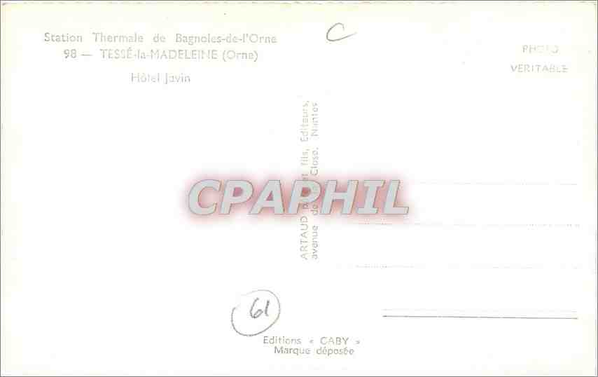 CPM Tesse la Madeleine Orne Hotel Javin  — Rückseite