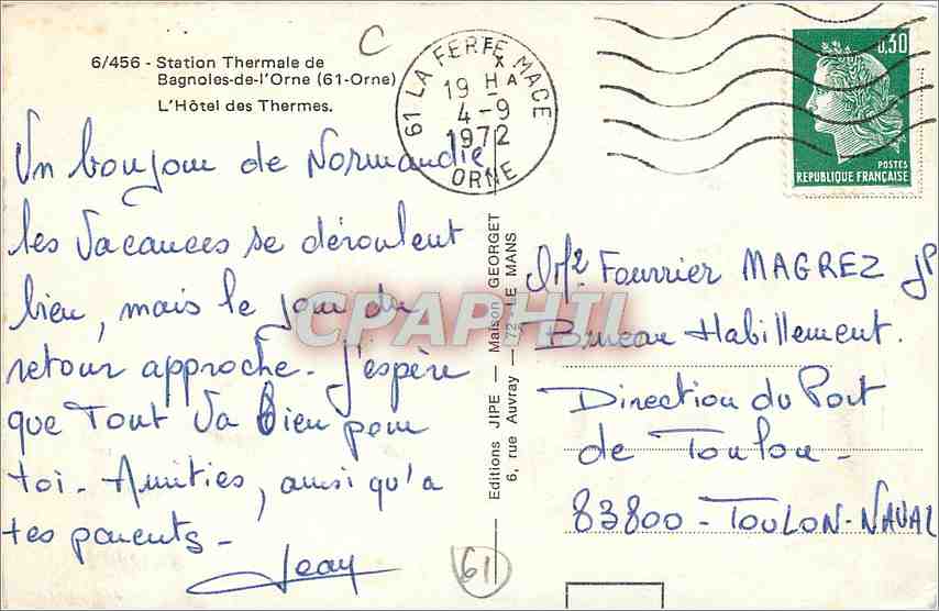 CPM Bagnoles de l'Orne L'Hotel des Thermes  — Rückseite