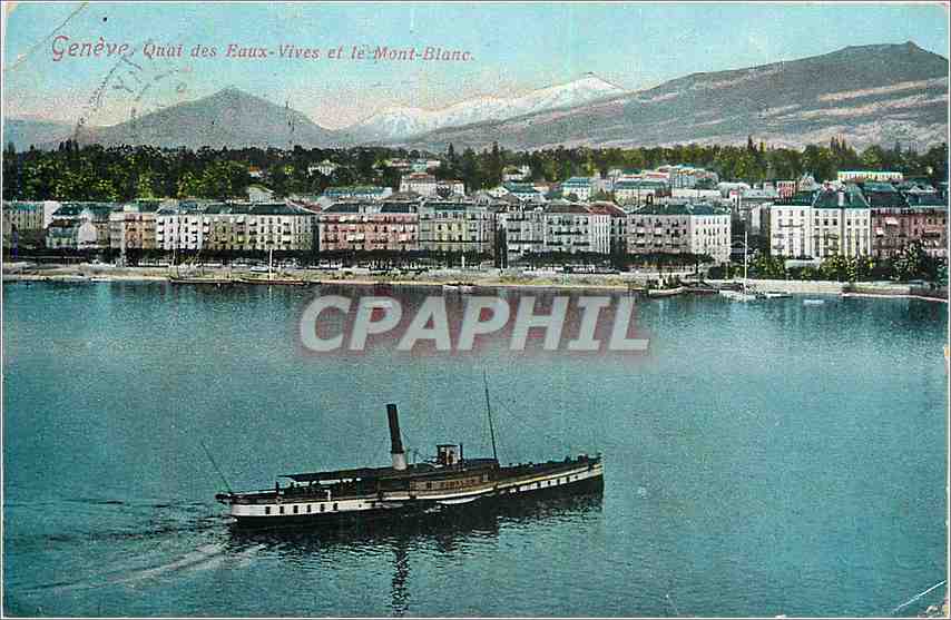 CPA Geneve Quai des Baux Vives et le Mont Blanc Bateau