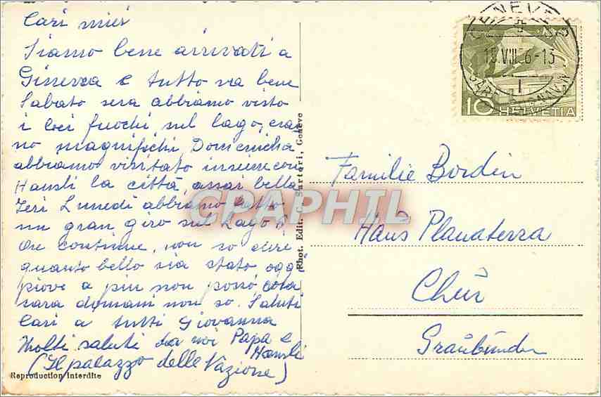 CPM Geneve Palais de l'ONU et le Mt Blanc  — Verso