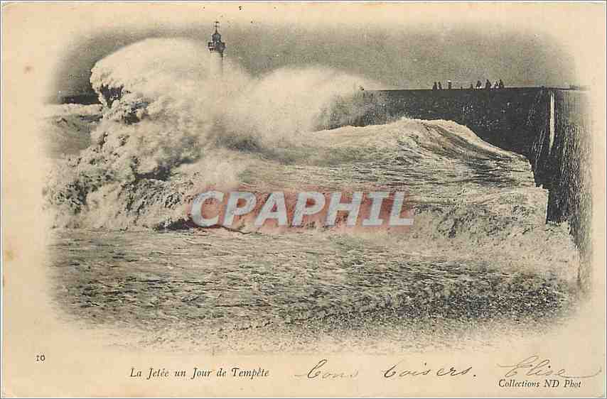CPA La Jetee un Jour de Tempete Phare