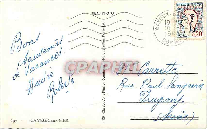 CPM Cayeux sur Mer La plage a maree basse Les planches et les cabines Entree de la plage Place Courb — Rückseite