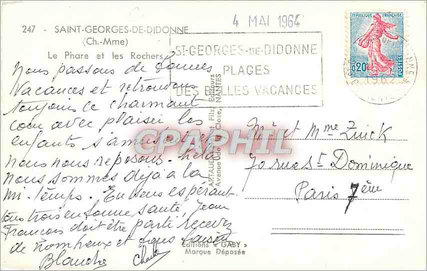 CPM Saint Georges de Didonne Ch Mme Le Phare et les Rochers  — Back