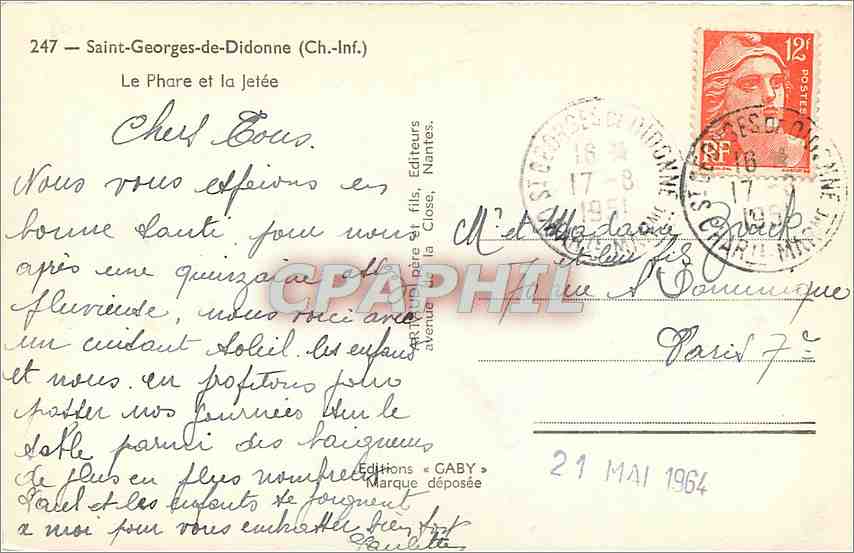 CPM Saint Georges de Didonne Ch Inf Le Phare et la Jetee  — Back