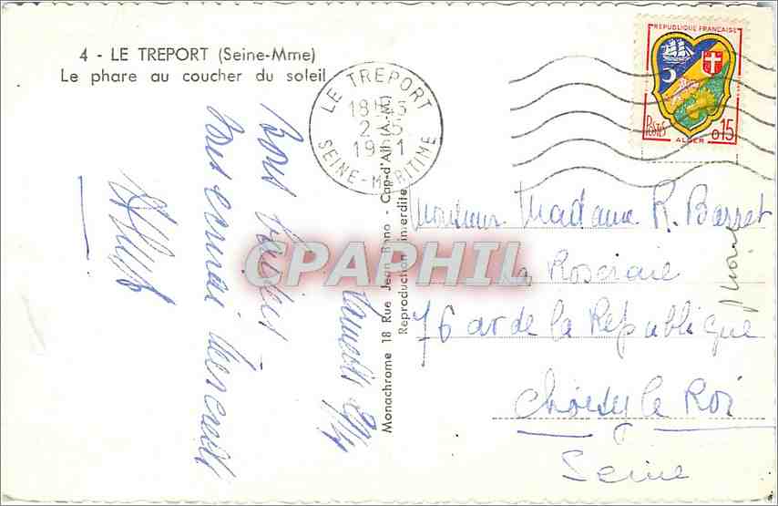 CPA Le Treport Seine Mme Le Phare au coucher du soleil  — Rückseite