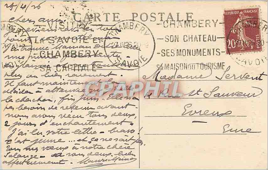CPA Chambery Savoie La Colonne des Elephants  — Rückseite