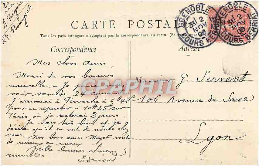 Grenoble — Pont de la Porte de France — Édition spéciale « Paris-Grenoble » — Verso