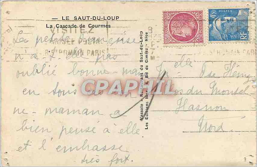 CPA Le Saut du Loup La Cascade de Courmes  — Rückseite